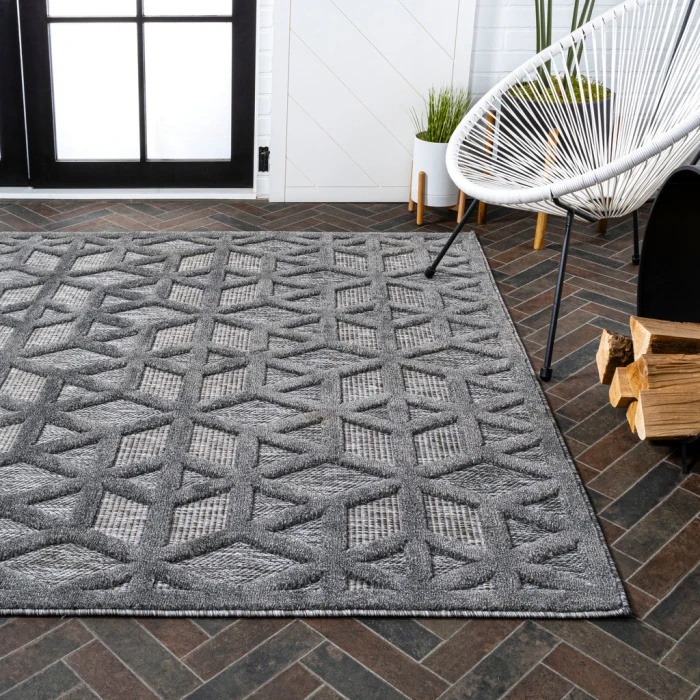 Talaia Neutral Geometric Dark Gray 3 ft. x 5 ft. Indoor/Outdoor Area Rug