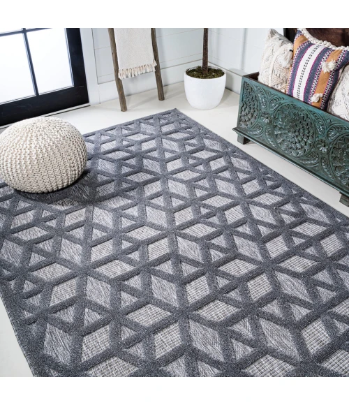 Talaia Neutral Geometric Dark Gray 5 ft. x 8 ft. Indoor/Outdoor Area Rug