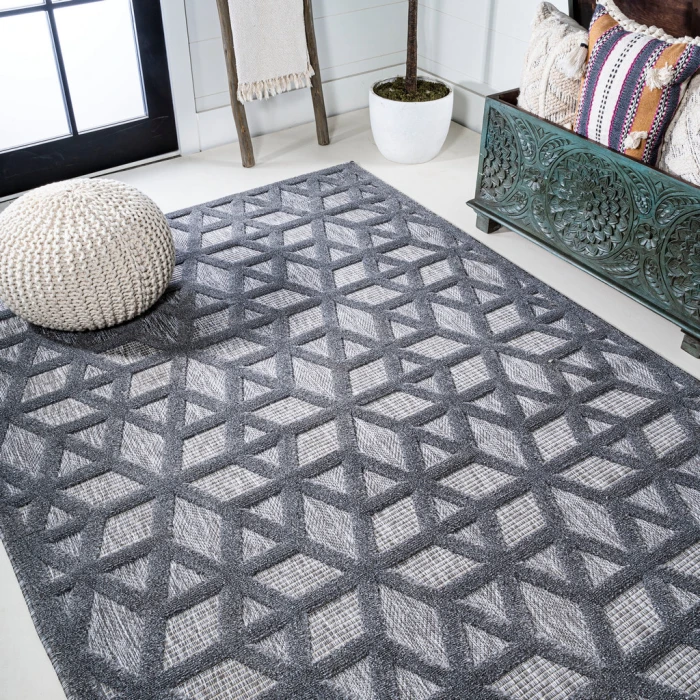 Talaia Neutral Geometric Dark Gray 3 ft. x 5 ft. Indoor/Outdoor Area Rug