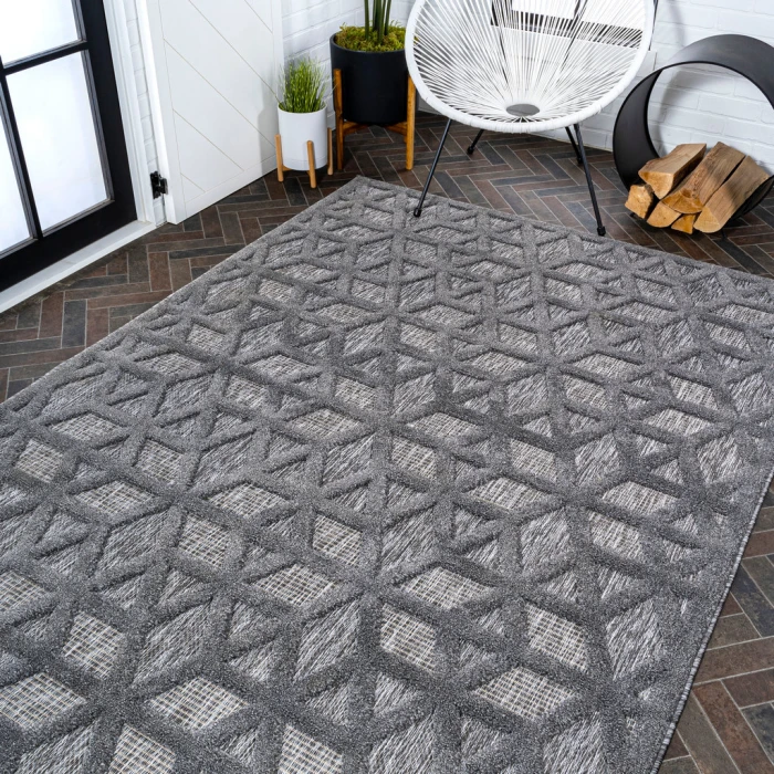 Talaia Neutral Geometric Dark Gray 3 ft. x 5 ft. Indoor/Outdoor Area Rug