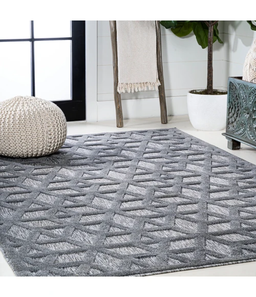 Talaia Neutral Geometric Dark Gray 5 ft. x 8 ft. Indoor/Outdoor Area Rug
