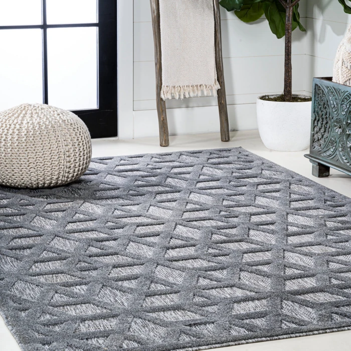 Talaia Neutral Geometric Dark Gray 3 ft. x 5 ft. Indoor/Outdoor Area Rug