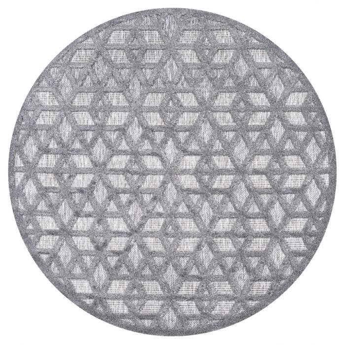 Talaia Neutral Geometric Dark Gray 5' Round Indoor/Outdoor Area Rug