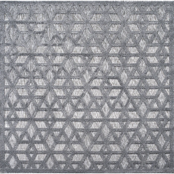 Talaia Neutral Geometric Dark Gray 5' Square Indoor/Outdoor Area Rug