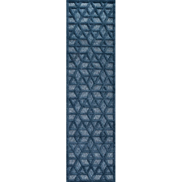 Talaia Neutral Geometric Navy 2 ft. x 8 ft. Indoor/Outdoor Runner Rug