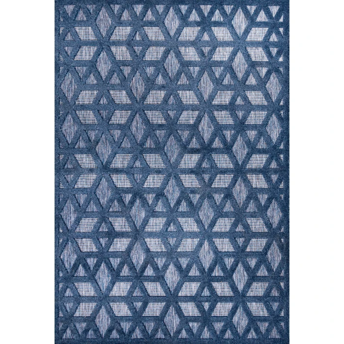 Talaia Neutral Geometric Navy 3 ft. x 5 ft. Indoor/Outdoor Area Rug