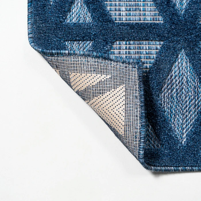 Talaia Neutral Geometric Navy 2 ft. x 8 ft. Indoor/Outdoor Runner Rug