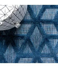 Talaia Neutral Geometric Navy 2 ft. x 8 ft. Indoor/Outdoor Runner Rug
