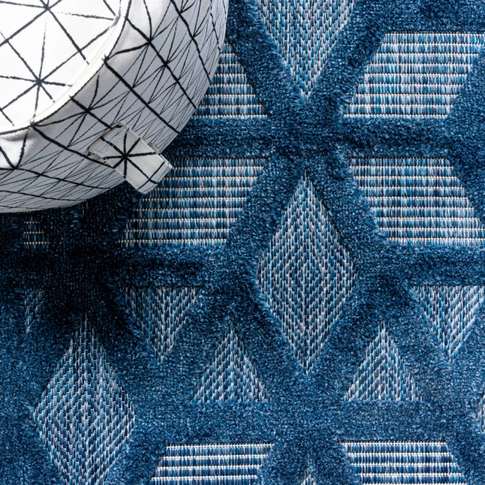 Talaia Neutral Geometric Navy 2 ft. x 8 ft. Indoor/Outdoor Runner Rug