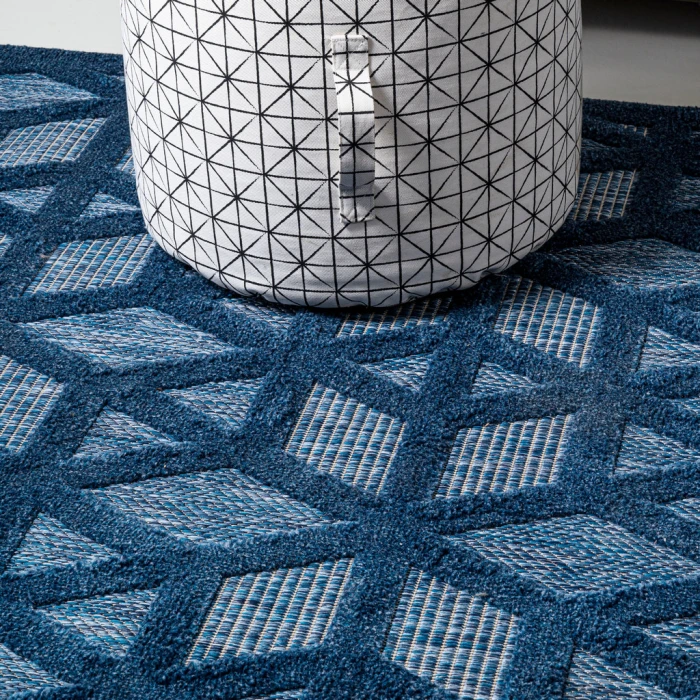 Talaia Neutral Geometric Navy 2 ft. x 8 ft. Indoor/Outdoor Runner Rug