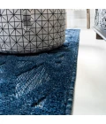 Talaia Neutral Geometric Navy 2 ft. x 8 ft. Indoor/Outdoor Runner Rug