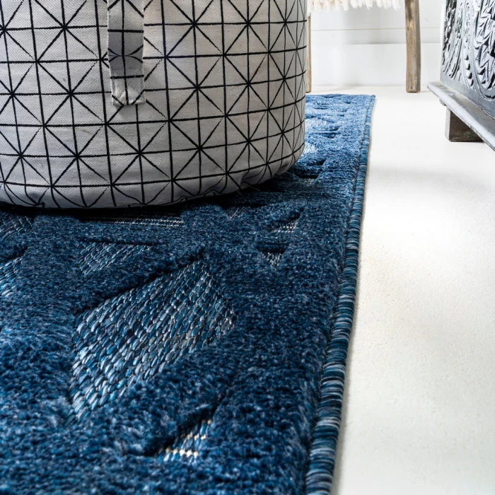 Talaia Neutral Geometric Navy 2 ft. x 8 ft. Indoor/Outdoor Runner Rug