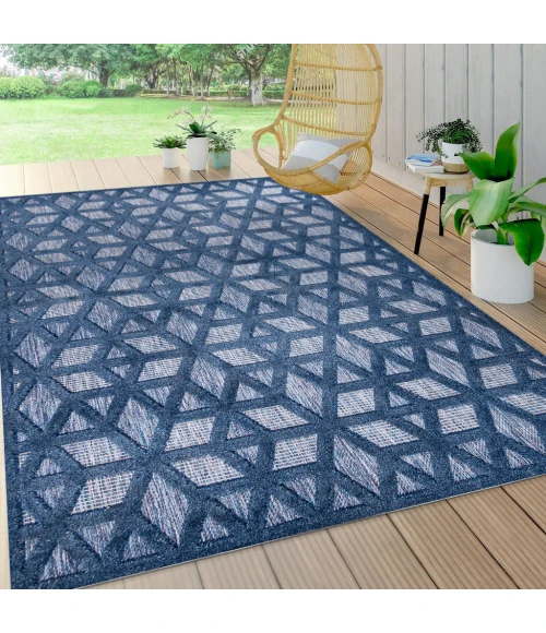 Talaia Neutral Geometric Navy 5 ft. x 8 ft. Indoor/Outdoor Area Rug