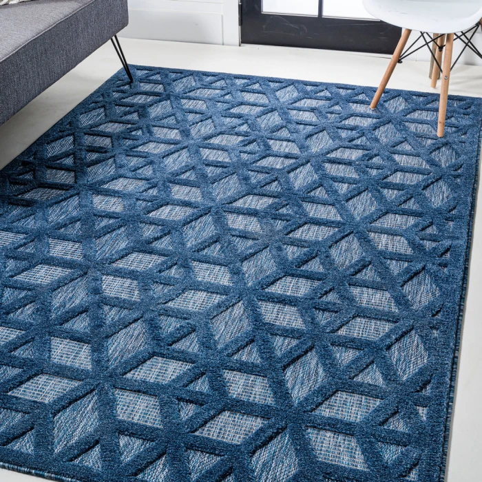 Talaia Neutral Geometric Navy 3 ft. x 5 ft. Indoor/Outdoor Area Rug