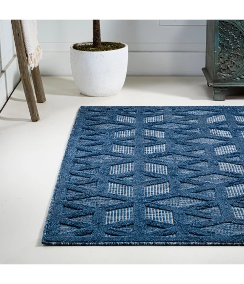 Talaia Neutral Geometric Navy 5 ft. x 8 ft. Indoor/Outdoor Area Rug