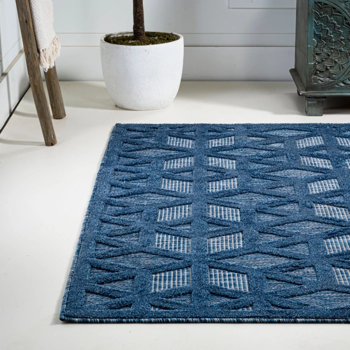 Talaia Neutral Geometric Navy 3 ft. x 5 ft. Indoor/Outdoor Area Rug