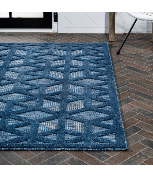 Talaia Neutral Geometric Navy 5 ft. x 8 ft. Indoor/Outdoor Area Rug