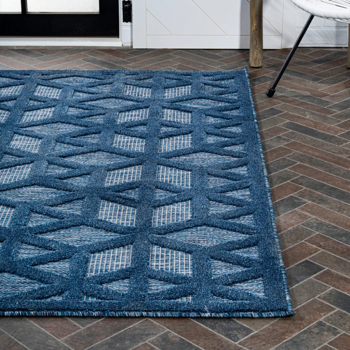 Talaia Neutral Geometric Navy 3 ft. x 5 ft. Indoor/Outdoor Area Rug