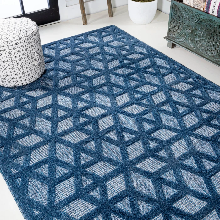 Talaia Neutral Geometric Navy 3 ft. x 5 ft. Indoor/Outdoor Area Rug