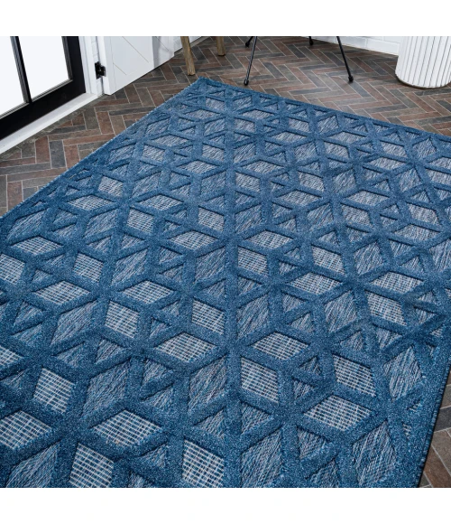 Talaia Neutral Geometric Navy 5 ft. x 8 ft. Indoor/Outdoor Area Rug
