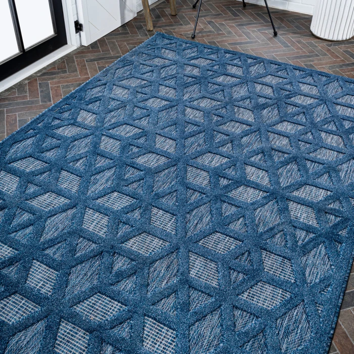 Talaia Neutral Geometric Navy 3 ft. x 5 ft. Indoor/Outdoor Area Rug