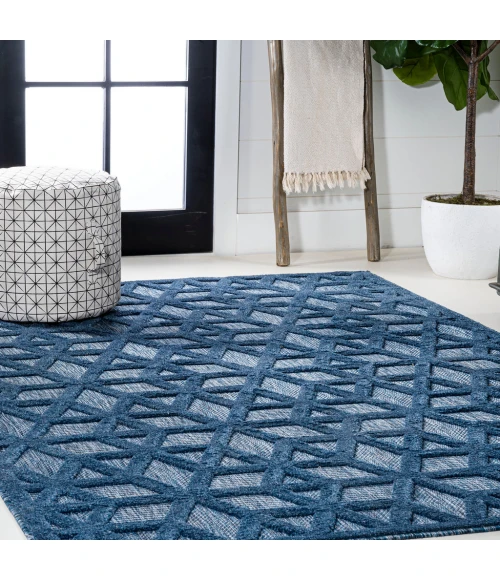 Talaia Neutral Geometric Navy 5 ft. x 8 ft. Indoor/Outdoor Area Rug