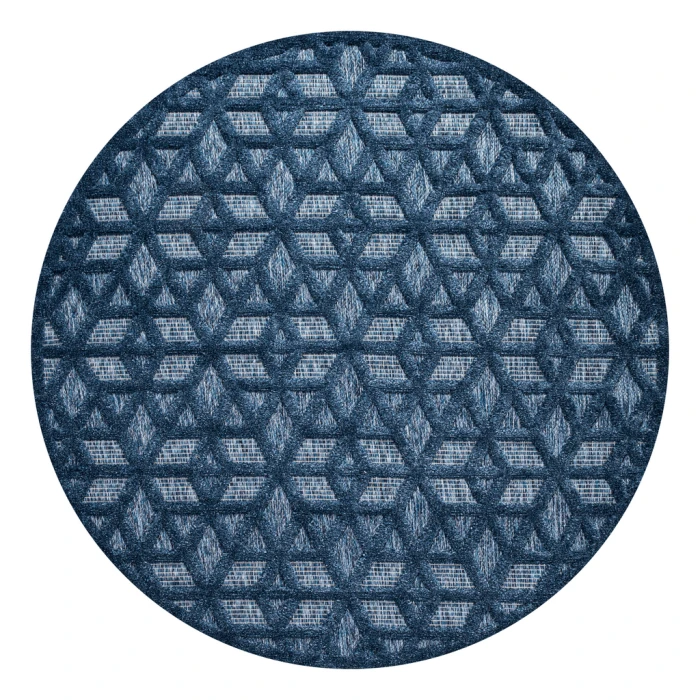 Talaia Neutral Geometric Navy 5' Round Indoor/Outdoor Area Rug