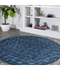 Talaia Neutral Geometric Navy 5' Round Indoor/Outdoor Area Rug