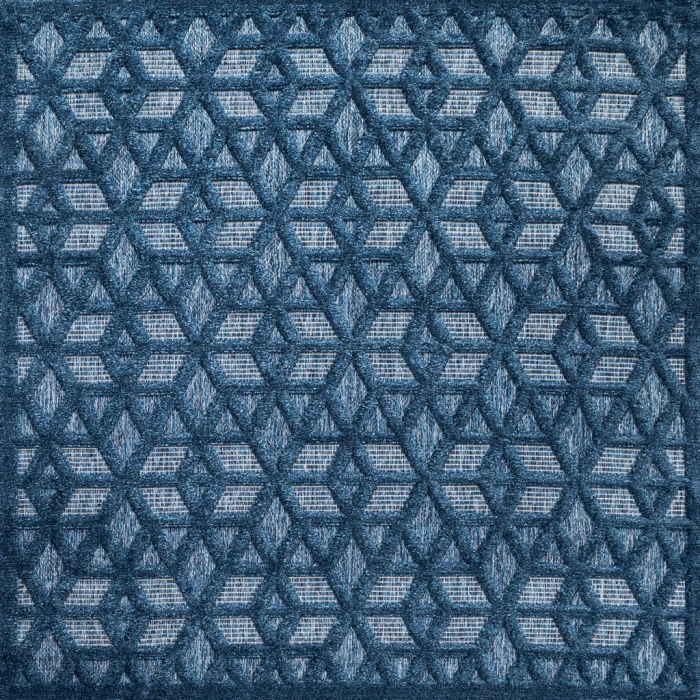 Talaia Neutral Geometric Navy 5' Square Indoor/Outdoor Area Rug