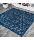 Talaia Neutral Geometric Navy 5' Square Indoor/Outdoor Area Rug