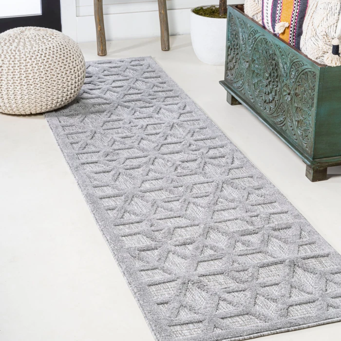 Talaia Neutral Geometric Light Gray 2 ft. x 8 ft. Indoor/Outdoor Runner Rug