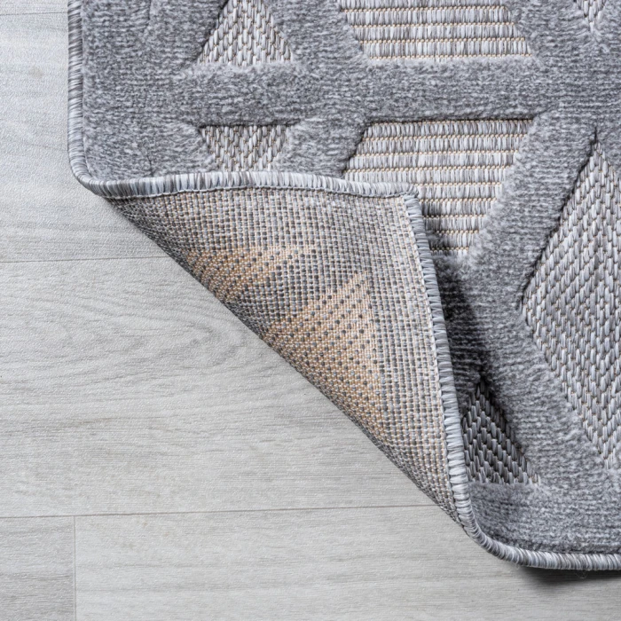 Talaia Neutral Geometric Light Gray 5' Square Indoor/Outdoor Area Rug