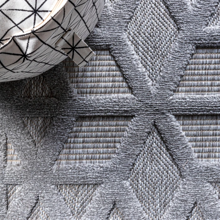 Talaia Neutral Geometric Light Gray 5' Square Indoor/Outdoor Area Rug