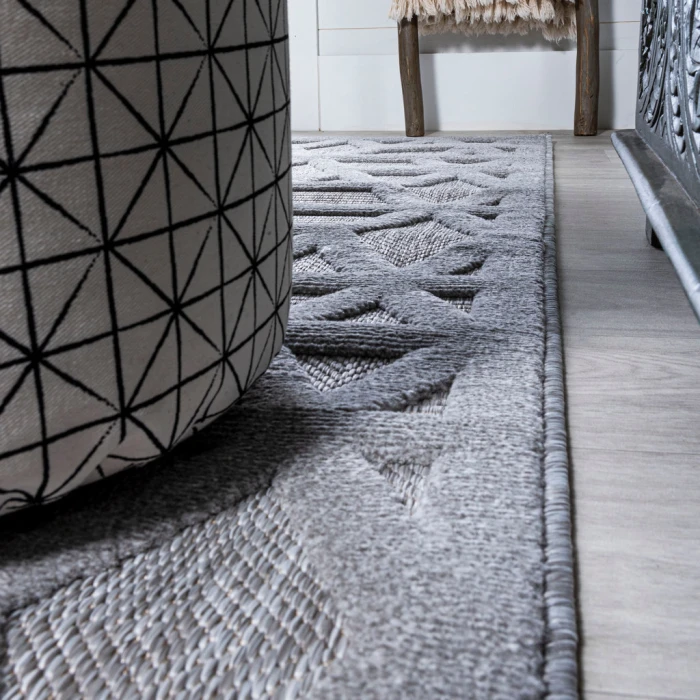 Talaia Neutral Geometric Light Gray 5' Square Indoor/Outdoor Area Rug