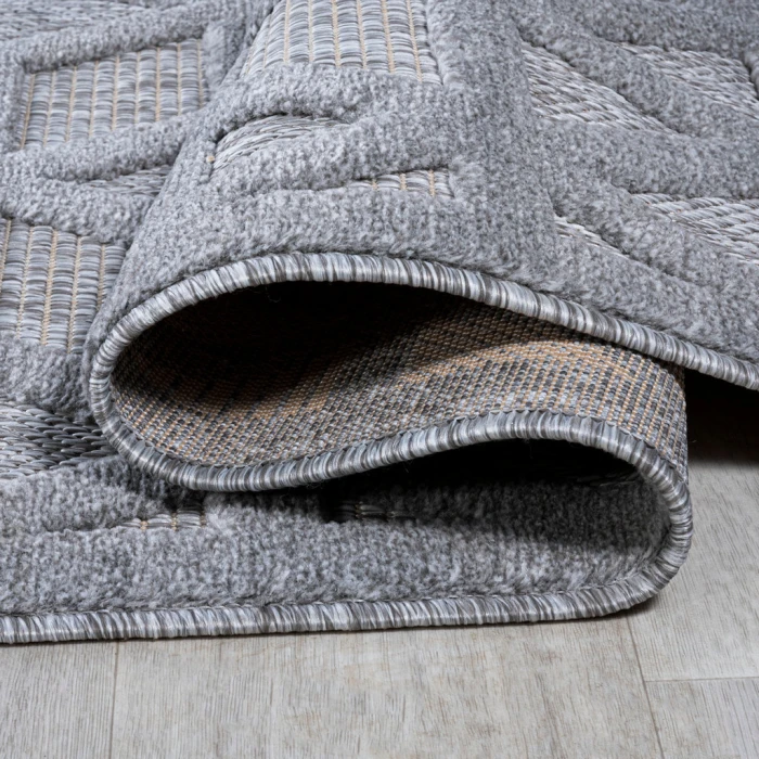 Talaia Neutral Geometric Light Gray 5' Square Indoor/Outdoor Area Rug