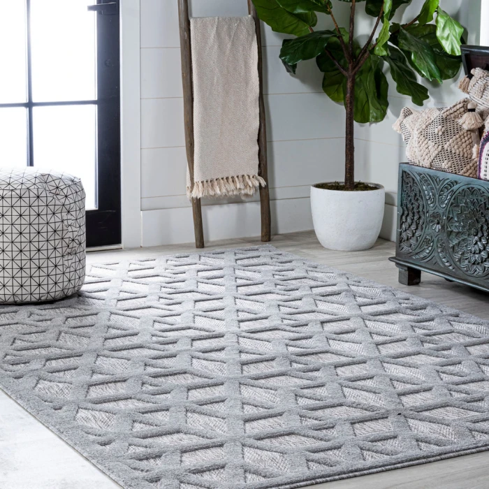 Talaia Neutral Geometric Light Gray 3 ft. x 5 ft. Indoor/Outdoor Area Rug