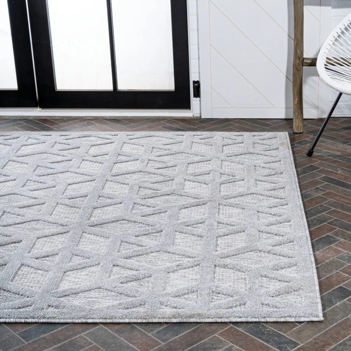 Talaia Neutral Geometric Light Gray 3 ft. x 5 ft. Indoor/Outdoor Area Rug