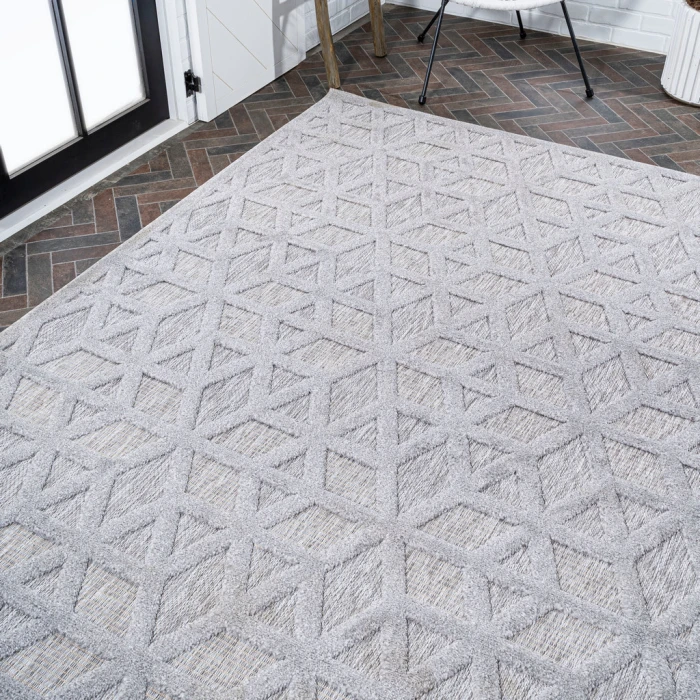 Talaia Neutral Geometric Light Gray 3 ft. x 5 ft. Indoor/Outdoor Area Rug