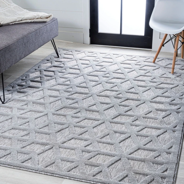 Talaia Neutral Geometric Light Gray 3 ft. x 5 ft. Indoor/Outdoor Area Rug