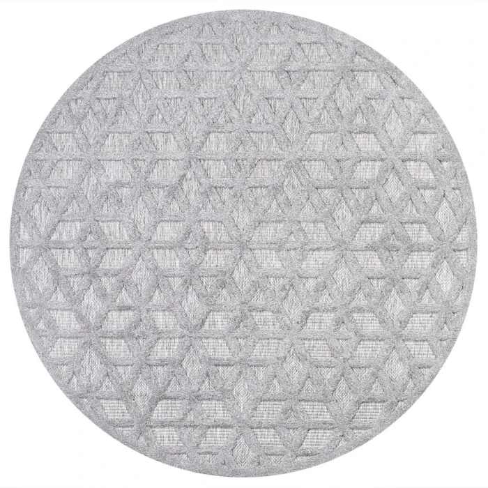 Talaia Neutral Geometric Light Gray 5' Round Indoor/Outdoor Area Rug