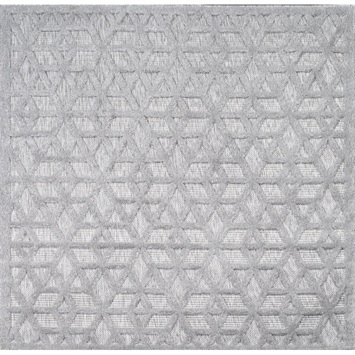 Talaia Neutral Geometric Light Gray 5' Square Indoor/Outdoor Area Rug