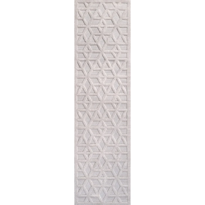 Talaia Neutral Geometric Ivory 2 ft. x 8 ft. Indoor/Outdoor Runner Rug