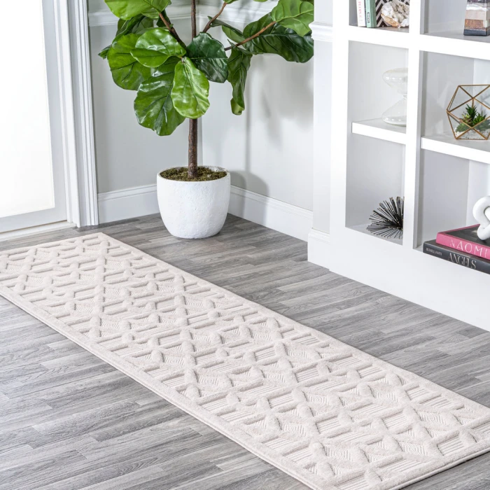 Talaia Neutral Geometric Ivory 2 ft. x 8 ft. Indoor/Outdoor Runner Rug