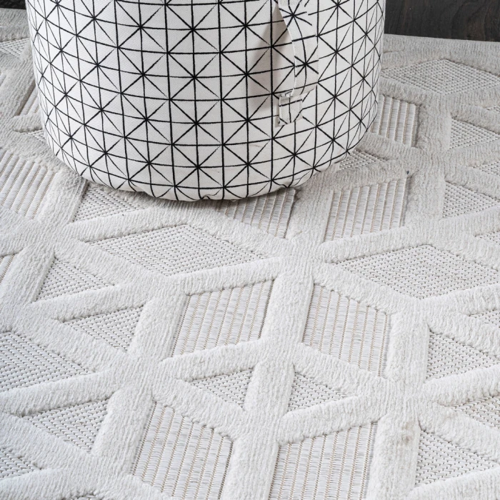 Talaia Neutral Geometric Ivory 2 ft. x 8 ft. Indoor/Outdoor Runner Rug