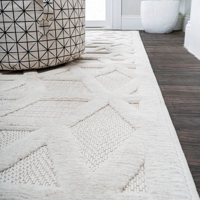 Talaia Neutral Geometric Ivory 2 ft. x 8 ft. Indoor/Outdoor Runner Rug