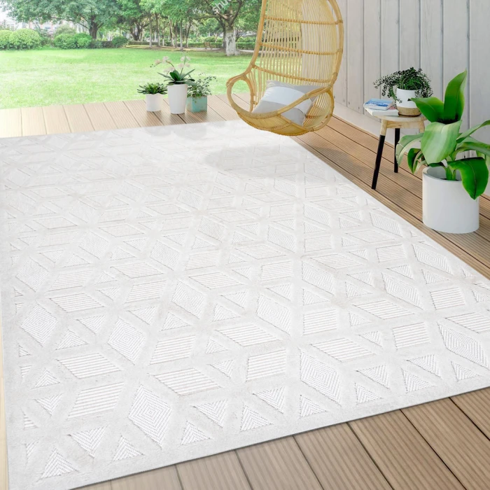 Talaia Neutral Geometric Ivory 3 ft. x 5 ft. Indoor/Outdoor Area Rug