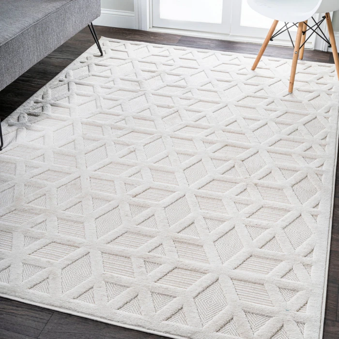 Talaia Neutral Geometric Ivory 3 ft. x 5 ft. Indoor/Outdoor Area Rug