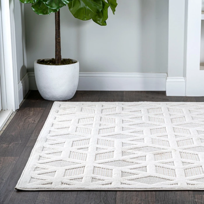 Talaia Neutral Geometric Ivory 3 ft. x 5 ft. Indoor/Outdoor Area Rug