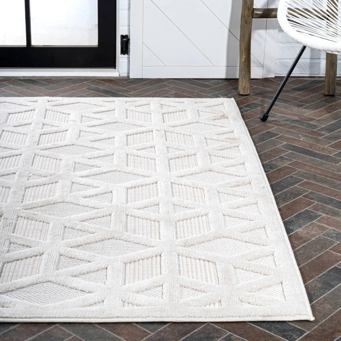Talaia Neutral Geometric Ivory 3 ft. x 5 ft. Indoor/Outdoor Area Rug
