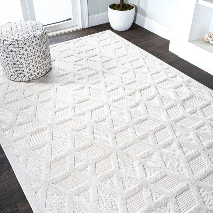 Talaia Neutral Geometric Ivory 3 ft. x 5 ft. Indoor/Outdoor Area Rug